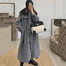 Women's Fur Women 2022 Winter Fashion Faux Lamb H Coats Female Thick Jackets Ladies Solid Colour Long Warm Overcoats M630