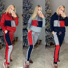 Women's Two Piece Pants Fashion Women Tracksuit Patchwork Two-piece Set Autumn Winter Hoodies Sweatshirts Plus Size Outfits Casual Clothes 221115