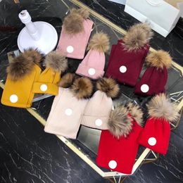 Designer France Skull Caps Embroidered Badge Children's Removable Raccoon Dog Hair Ball Wool Knitted Hat Scarf Set Warm in Autumn and Winter beanie