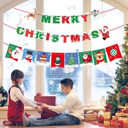 Party Decoration Christmas For Home Indoor Outdoor Banner Hanging Flag Xmas Ornament Navidad Gift Noel Plaid Pennant Decor