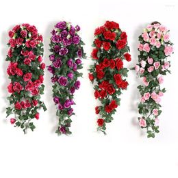 Decorative Flowers 90cm Artificial Rattan Hanging Rose Vine For Wedding Wreath Home Wall Decor Garland Plant Fake Flower