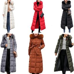 Women's Down Cotton-Padded Warm Winter Clothes Women Fur Collar Long Coats Zip-up Pockets Puffer Jacket Solid Korean Fashion Bubble Coat
