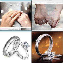 Band Rings Open Adjustable Band Rings Sier Couple Engagement Wedding Ring For Women Men Fashion Jewellery Gift Drop Delivery Dh8Wx