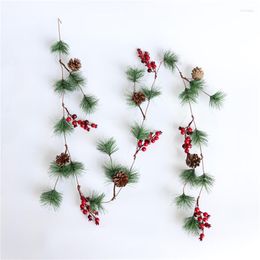 Decorative Flowers Pine Branch Red Berry Simulation Rattan Hanging Christmas Garland Decoration