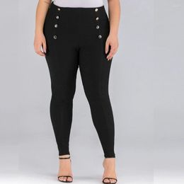 Pants Plus Size Women's High Waist With Button Stretch Tight Fitting Leggings Double Breasted Large Trousers