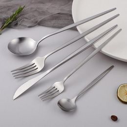 Dinnerware Sets 5Pcs Silver Stainless Steel Full Western Tableware Fork Knife Spoon Cutlery Set Matte Dessert Kitchen Utensils