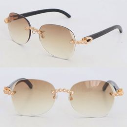 Moissanite Diamond Set Rimless Sunglasses Womans Original Black Buffalo Horn glasses Design Classical model Box Frame Luxury Glasses Size 61-18-140mm