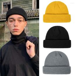 Berets Short Beanie For Men Women Winter Classic Cuff Knitted Hat Skull Watch Cap Cute Girls Autumn Female