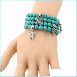 Beaded Turquoise Beaded Bracelets Strand Owl Elephant Tree Of Life Charm Bracelet Bangle Cuffs For Women Fashion Jewellery Gift Drop De Dhj3Y