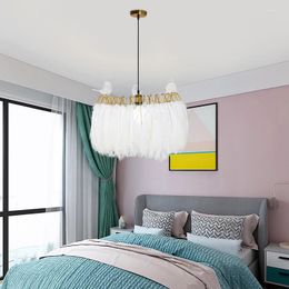 Chandeliers Modern Pendant Lights Feather Lamp Chandelier Bedroom Hanging Loft Nordic Living Room Bedside Indoor Lighting