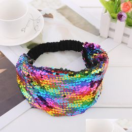 Headbands Fish Scale Sequin Paillette Headband Diy Hair Bands Wrap For Women Children Fashion Jewelry Drop Delivery Hairjewelry Dh6Et