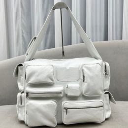 Superbusy Large Sling Bag White Arena Lambskin Aged Silver Hardware Lost Tape Collection Bb Logo Engraved On Zip Puller Rossbodies Messengers Handbags