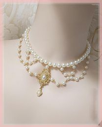 Pendant Necklaces Lolita Baroque Vintga Jewelry White Pearl Gorgeous Bride Girl Women Party Lace Necklace Choker Gift