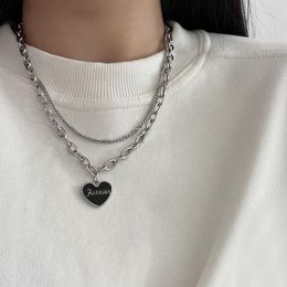 Chains Heart Woman Necklace Chain Layered Women Necklaces Jewellery Unisex Pendant Silver Colour Classic European Stainless Steel Collares