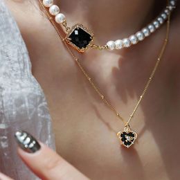 Choker Vintage Black Heart Pendant Chocker Pearl Layered Necklace Jewellery For Women