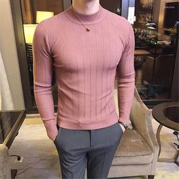 Men's Sweaters Stripe Half Turtleneck Sweater Men Slim Vintage Knitted Pullover Korean Fashion Black Knit Casual Autumn Winter Wild