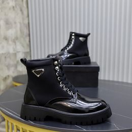 Winter Brand Men's Brushed Leather Combat Boots Regenerated Nylon Enamel Metal Triangle Ankle Boots Comfortable Walking EU38-45