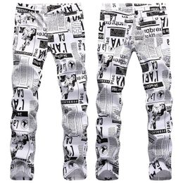 Men's Jeans Popular in night clubs Irregular letter printed color painting Casual fashion Slim fitting pants Motorcycle pants