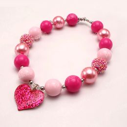 Valentine's Day handmade Jewelry Heart Pendants Chunky Beads Necklaces Kids Girls Bubblegum Necklace Festival Jewelry