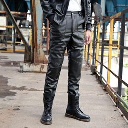 Men's Pants Autumn And Winter Loose Leather Mens Feet Plus Velvet Thick Motorcycle Pu Trousers Men Personality Pantalon Homme