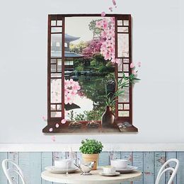 Wall Stickers 3D Window Sakura Peach Blossom Flower Art Sticker Removable Decal Mural