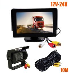 4.3 Inch Car LCD Monitor Waterproof 18 LED IR Night Vision Reverse Parking Backup Camera Rear View Kit 10M cable 12V-24V