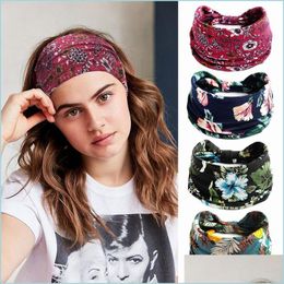 Headbands Leaf Flower Printed Womens Headbands Yoga Sport Sweatband Headwraps Hair Bands Fashion Drop Delivery Jewelry Hairjewelry Dhneh