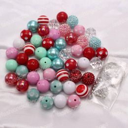 50PCS Jewelry Accessories Pink/Red Loose Rhinestones Beads For DIY Baby Girls Necklace/Bracelets Chunky Bubblegum Beads
