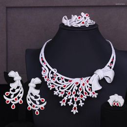 Necklace Earrings Set GODKI Nigerian Dubai Bridal Wedding Luxury 4 PCS Jewelry Dangle Bracelet Resizable Ring