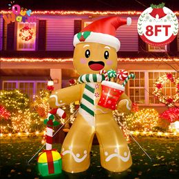 Christmas Decorations OurWarm 8FT Inflatables Outdoor Gingerbread Man With Ultra Bright Light For Year Garden Decor 221115