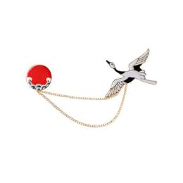 Handmade Colored Chinese style Enamel Crane Brooches Pins for Men Women Bag Accessories Vintage Metal Badge