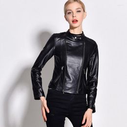 Women's Leather Spring And Autumn Ladies Short Stand Collar Motorcycle Jacket Fashion Versatile Korean Design Sheepskin Women's Jack