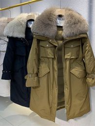 Women's Trench Coats Thick Parka Winter Women Vintage Down Jacket Real Fur Collar Warm Coat Ladies Loose Autumn Parkas Outerwear