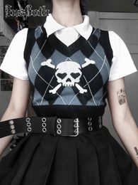 Women's Vests InsGoth Gothic Skull Print Sweater Vest Harajuku Punk Sexy V Neck Sleeveless Copped Tops Grunge Autume Winter Women Knitted 221116