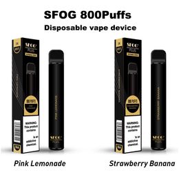 Nuevo dispositivo de vape desechable original SFOG 800 Puffs 20 Flavores E Cigarrillo Preparado 6 ml POD 2% 5% 3% Concentraci￳n de 500 mAh Bater￭a Negro con colores dorados Vapor Pen