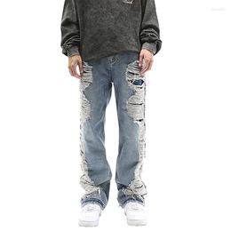 Men's Pants Streetwear Joggers Denim Cargo Side Broken Hole Stripe For Men