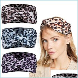 Headbands Leopard Cross Tie Headbands Sports Yoga Stretch Wrap Hairband Hoops Fashion For Women Drop Delivery Jewelry Hairjewelry Dhhrv