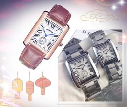 Popular men women three pins designer watch fine stainless steel quartz movement atmosphere business switzerland tank series square roman dial wristwatch