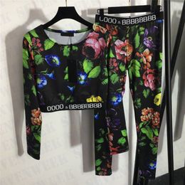 Womens Short Style T Shirt Leggings Tracksuits Vintage Flower Print Pullover Yoga Pants Suits For Women Design Sportswear