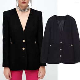 Women's Suits Maxdutti French Office Lady Fashion Jacket Women Black Elegant Texture Blazers Casual