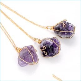 Pendant Necklaces Irregar Natural Gemstone Necklace Gold Chain Binding Stone Pendant Necklaces Women Fashion Jewelry Gift Drop Deliv Dh2Hq