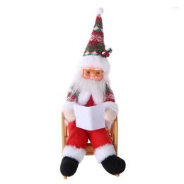 Christmas Decorations Santa Claus Doll Indoor Hand Crafted Figurines With Gift Bag Book Desktop Decors Good Luck