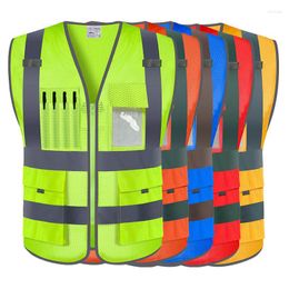 Motorcycle Apparel Hi Vis Reflective Vest Zipper Front Summer Mesh Safety With Strips Construction Workwear