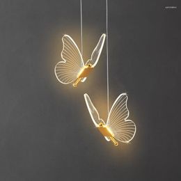 Pendant Lamps Creative Acrylic Butterfly Lights Modern Bedroom Bedside Chandelier Living Room Restaurant Store Decoration Lamp