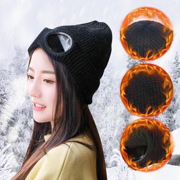 Berets Boys Winter Hat Ears Women&Men Slouchy Knit Warm Hats Thick Goggles Flap Cap Down Trapper Thermal For Men