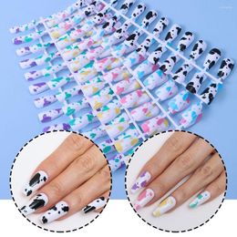 False Nails Press On Artificial Detachable Manicure Tool Fake Nail Tips Wearable Cow Leopard Print Coffin