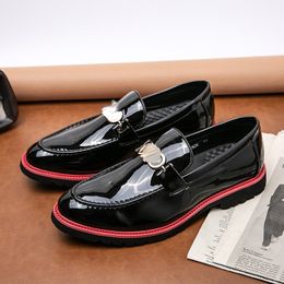 Men Shoes Loafers Color Matching Patent Leather PU Metal Decoration Fashion Business Casual Daily All match AD a