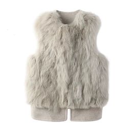 Womens Vest Faux Mink Fur Spliced Autumn Winter Imitation Hair Woollen Tanks Furry Thin Short Sleevleless Coat Crop Tops 221115