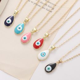 Water drop Enamel Evil Blue Eyes Pendant Necklace For Womens Turkish Lucky Eye Choker Necklaces Clavicel Chains Wedding Party Jewelry
