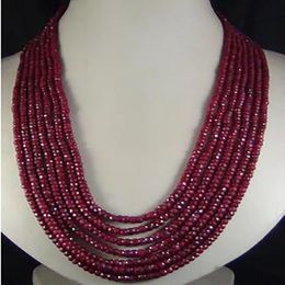 new Style 2x4mm NATURAL RUBY FACETED BEADS NECKLACE 7 STRAND 17"-24"